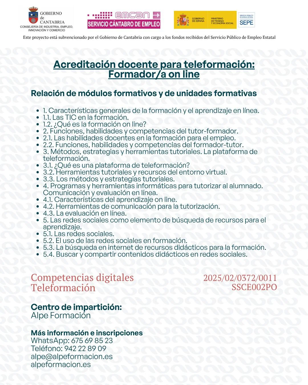 ACREDITACION DOCENTE PARA TELEFORMACION: FORMADOR/A ON LINE