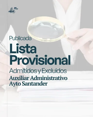 Publicada Lista provisional Admitidos Auxiliar Administrativo Ayuntamiento de Santander: 18 plazas