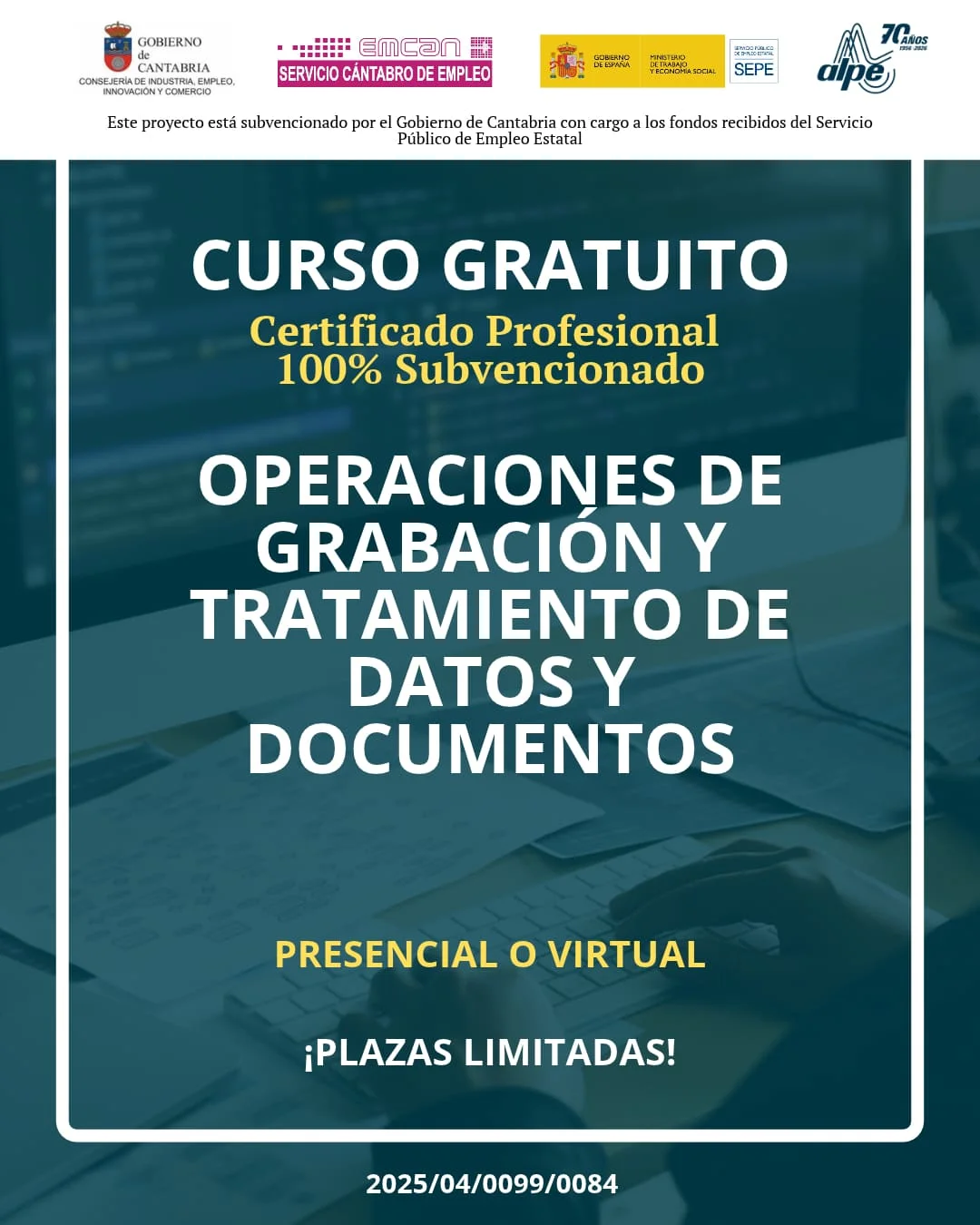 CURSO GRATUITO OPERACIONES DE GRABACIÓN Y TRATAMIENTO DE DATOS Y DOCUMENTOS