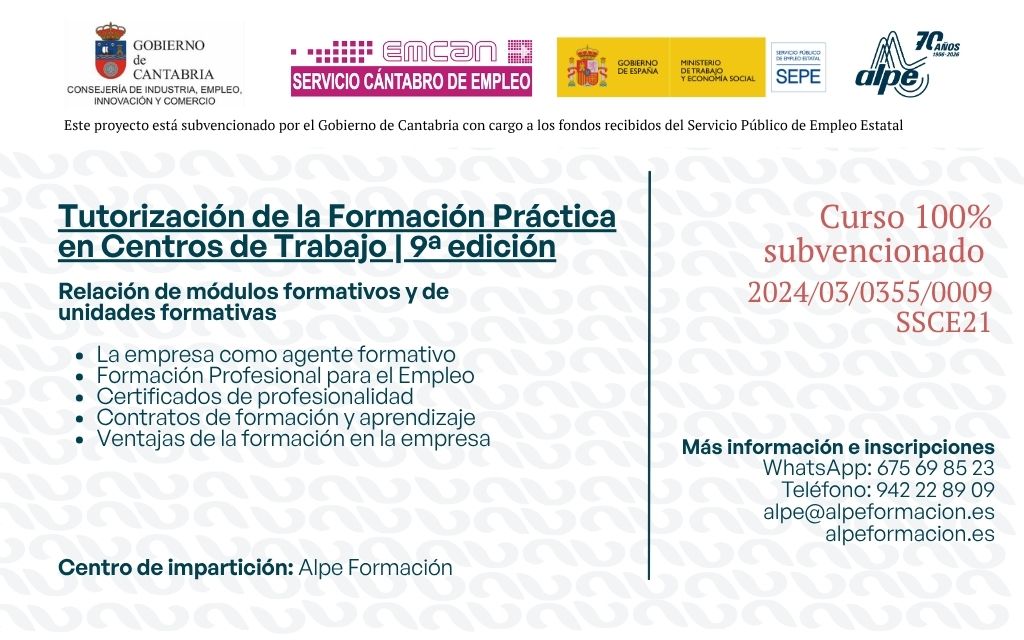 Tutorización de la Formación Práctica en Centros de Trabajo | 9ª edición