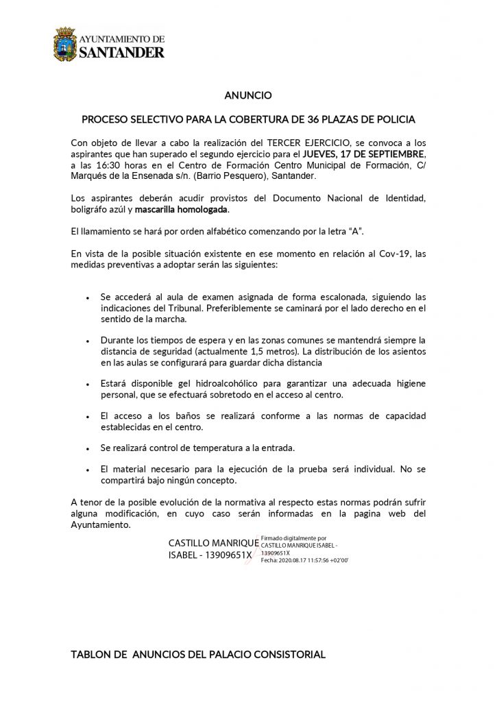 tercer ejercicio Policía Local