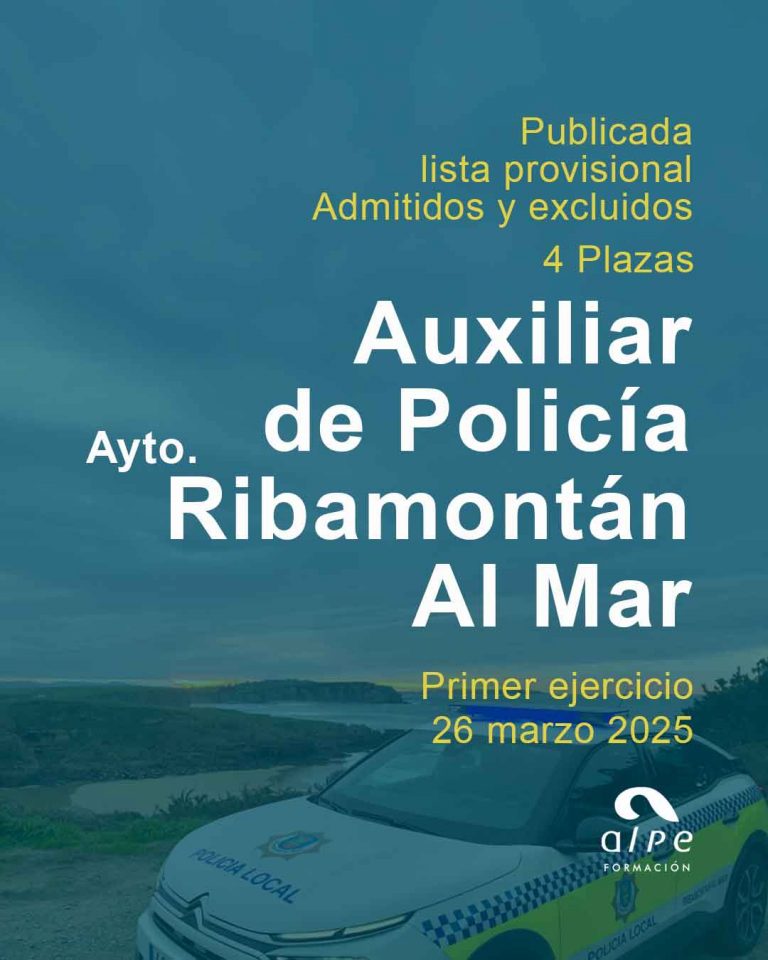 Publicada lista admitidos y excluidos 4 plazas de Auxiliar de Policía Local en Ribamontán al Mar